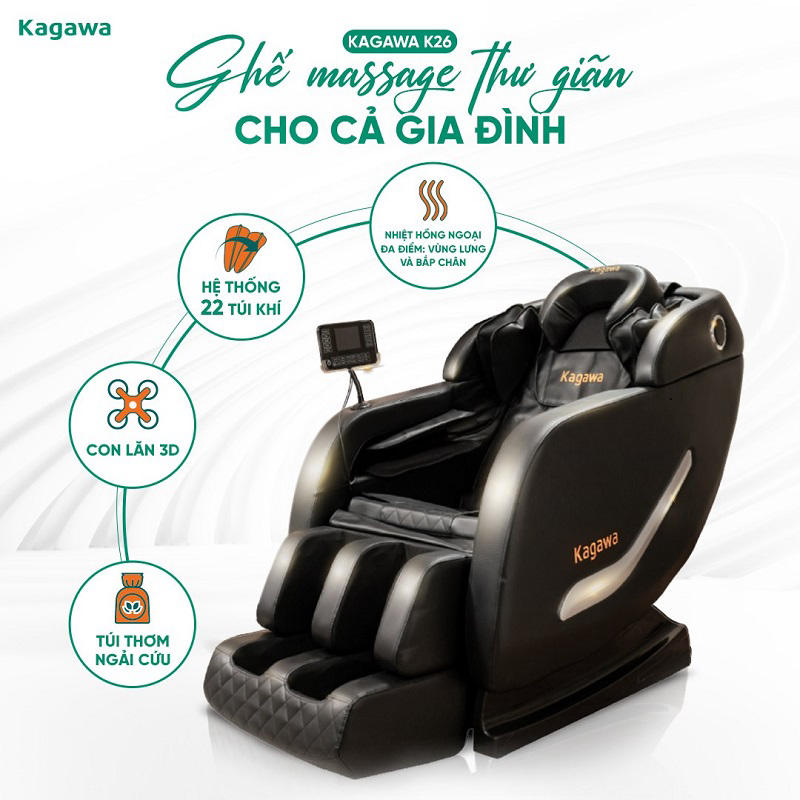 Ghế massage trị liệu Kagawa K26 thích hợp cho mọi gia đình Việt