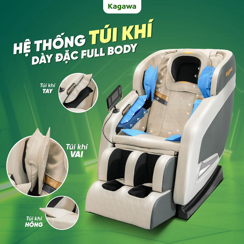 Ghế massage trị liệu trang bị hệ thống túi khí trải dọc cơ thể 
